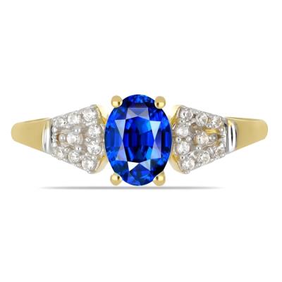 BUY 14K GOLD NATURAL BLUE SAPPHIRE GEMSTONE CLASSIC RING WITH WHITE DIAMOND